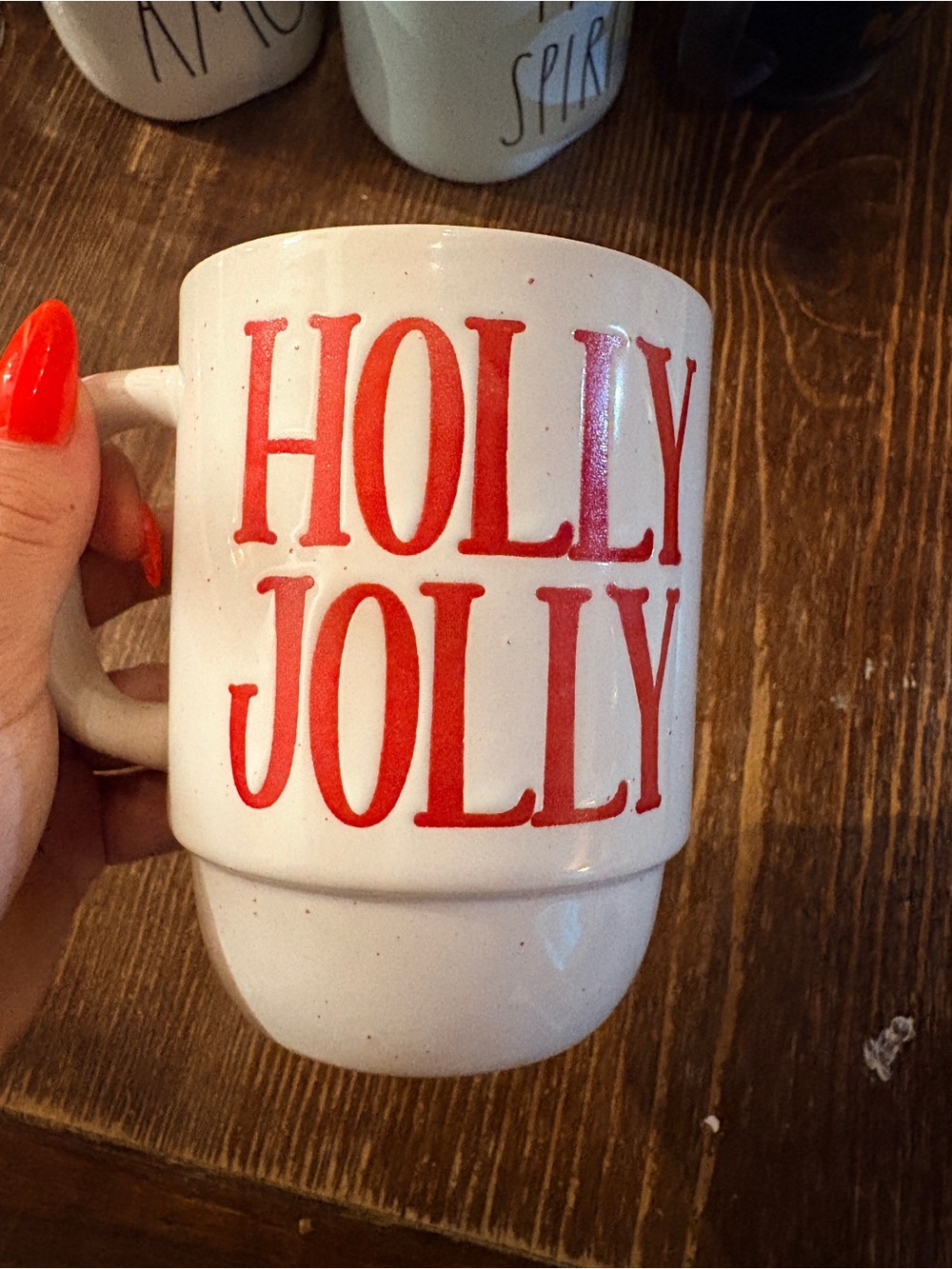 Holly Jolly White Ceramic Holiday Mug with Red Lettering
